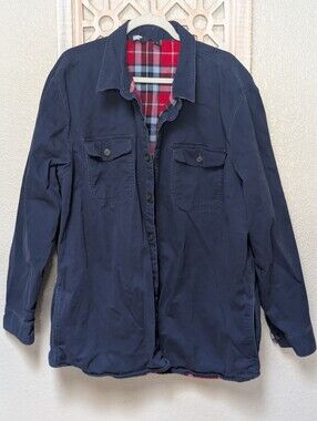 Land's End Flannel Lined Shirt Jacket Shacket Mens Sz 2XL 50-52 Navy Nautical